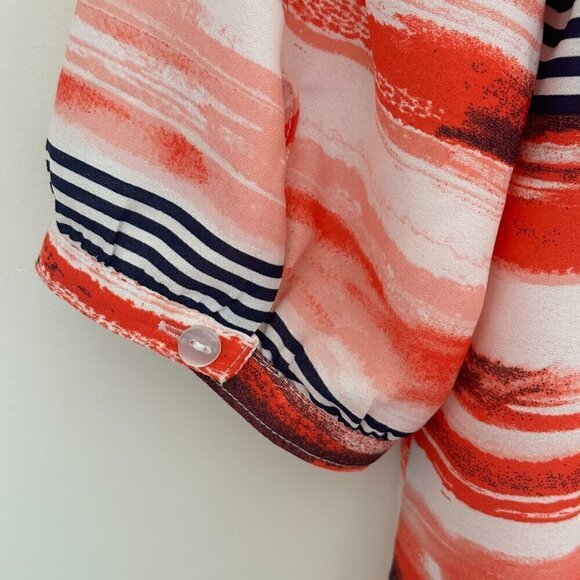 IZ Byer Top Women's Medium Coral Navy White V-Neck Back Cutout 3/4 Sleeve Sz. M - Picture 4 of 5